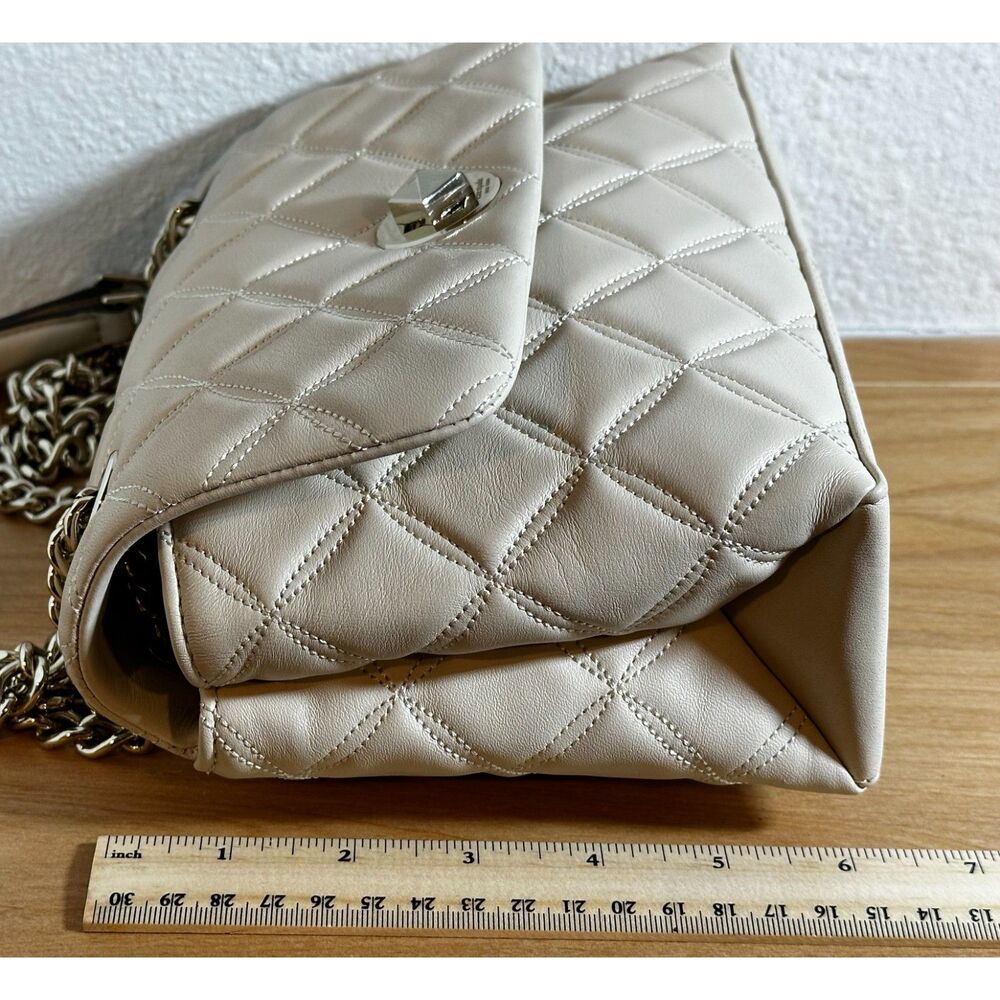 Kate Spade Natalia Medium Flap Shoulder Bag Quilted Leather In Parchment EUC - Picture 6 of 8